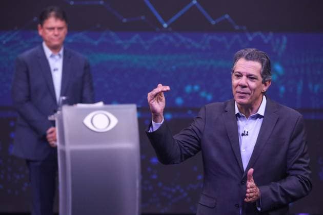 Fernando Haddad and Tarcisio de Freitas face off in the first Band debate. Sao Paulo, SP. 09.08.2026 - Debate-SP - PT candidate for governor of Sao Paulo, Fernando Haddad, and the current governor and Republican candidate for re-election, Tarcisio de Freitas, participate in the first election debate promoted by TV Bandeirantes, at the station s studio, in the Morumbi neighborhood, south of Sao Paulo, on the evening of Sunday, August 9, 2026.(Foto: Marina Uezima Brazil Photo Press Brazil Photo Press) INTERNATIONAL Sao Paulo Sao Paulo Brasil Copyright: xMarinaxUezimax