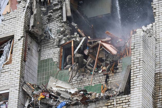 A 10-storey apartment block in the Saltivskyi district is damaged by a Russian S8000 Banderol cruise missile strike, Kharkiv, Ukraine, August 9, 2026. As a result of the terrorist attack, the seventh to tenth floors were destroyed. At present, three people are confirmed dead and 37 others injured. (Photo by Viacheslav Madiievskyi Ukrinform) Russian Banderol missile strikes apartment block in Kharkiv  Copyright: xViacheslavxMadiievskyix