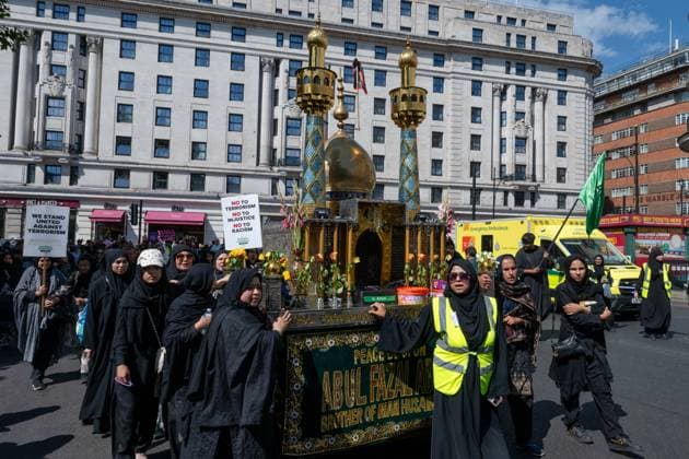 August 9, 2026, London, England, United Kingdom: Shia Muslims take part in the annual Arbaeen procession in Marble Arch in London, Britain, on August 9, 2026. Arbaeen marks the 40th day after the martyrdom of Imam Hussein, the grandson of the Prophet Muhammad. London United Kingdom - ZUMAk172 20260809_zip_k172_027 Copyright: xThomasxKrychx
