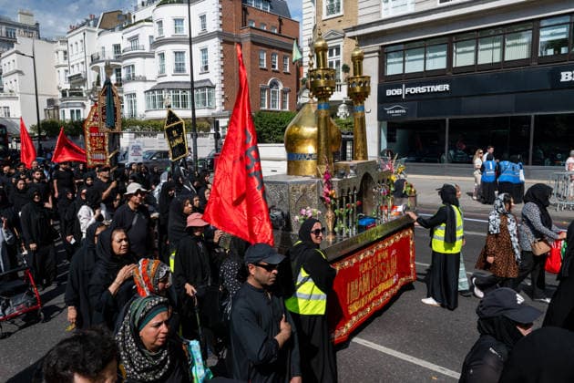 August 9, 2026, London, England, United Kingdom: Shia Muslims take part in the annual Arbaeen procession in Marble Arch in London, Britain, on August 9, 2026. Arbaeen marks the 40th day after the martyrdom of Imam Hussein, the grandson of the Prophet Muhammad. London United Kingdom - ZUMAk172 20260809_zip_k172_038 Copyright: xThomasxKrychx