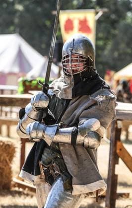 Kingdom of Loxwood medieval festival 09.08.2026. Members of the Full contact medieval armoured combat group Invicta take part in mass combat at the Kingdom of Loxwood medieval festival in west Sussex  Copyright: xRichardxPohlex NINTCHDBPICT001100253809