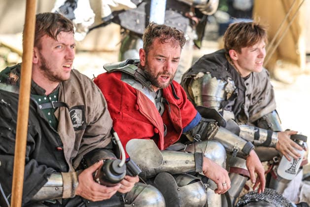Kingdom of Loxwood medieval festival 09.08.2026. Members of the Full contact medieval armoured combat group Invicta take part in mass combat at the Kingdom of Loxwood medieval festival in west Sussex  Copyright: xRichardxPohlex NINTCHDBPICT001100253894