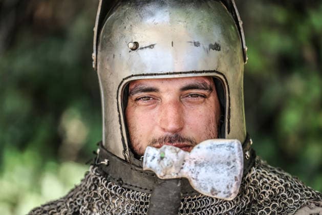 Kingdom of Loxwood medieval festival 09.08.2026. Members of the Full contact medieval armoured combat group Invicta take part in mass combat at the Kingdom of Loxwood medieval festival in west Sussex  Copyright: xRichardxPohlex NINTCHDBPICT001100253986