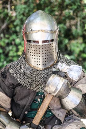 Kingdom of Loxwood medieval festival 09.08.2026. Members of the Full contact medieval armoured combat group Invicta take part in mass combat at the Kingdom of Loxwood medieval festival in west Sussex  Copyright: xRichardxPohlex NINTCHDBPICT001100254073