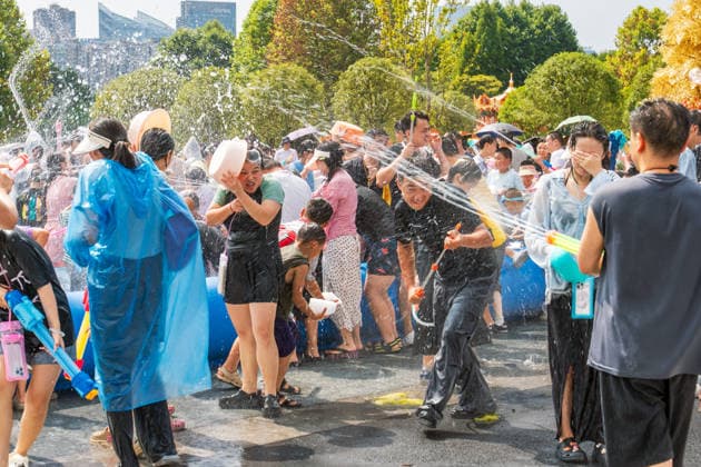 GUIYANG, CHINA - AUGUST 09: Citizens and tourists splash water on each other during the Summer Wonderland Ethnic Group Celebration at Guanshanhu Park on August 9, 2026 in Guiyang, Guizhou Province of China. The event features water splashing activities allowing participants to cool off during the summer heat.  Copyright: xVCGx 111659117633