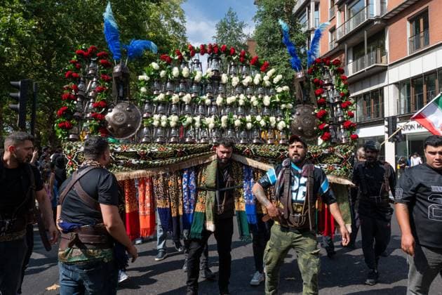August 9, 2026, London, England, United Kingdom: Shia Muslims take part in the annual Arbaeen procession in Marble Arch in London, Britain, on August 9, 2026. Arbaeen marks the 40th day after the martyrdom of Imam Hussein, the grandson of the Prophet Muhammad. London United Kingdom  - ZUMAk172 20260809_zip_k172_047 Copyright: xThomasxKrychx