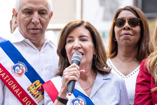 NY: 44th annual Dominican Day Parade Governor Kathy Hochul speaks during 44th annual Dominican Day parade on 6th avenue in Manhattan Borough of New York, NY on August 9, 2026. New York New York United States Copyright: LevxRadin