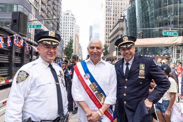 NY: 44th annual Dominican Day Parade NYPD Chief of Patrol Philip Rivera, Grand Marshal Dr. Ramon Tallaj and NYPD Chief of Special Operations Wilson Aramboles attend 44th annual Dominican Day parade on 6th avenue in Manhattan Borough of New York, NY on August 9, 2026. New York New York United States Copyright: LevxRadin