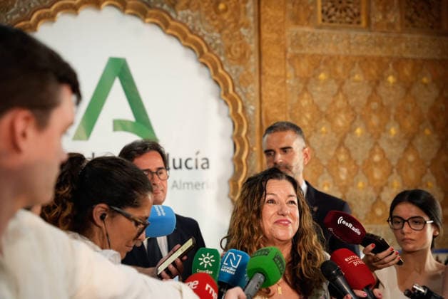 Inauguration of the Regional Delegates of the Andalusian Regional Government in the Province of Almería The Regional Minister of Education, María del Carmen Castillo, speaks to the media before presiding over the swearing-in ceremony for the regional government’s territorial delegates in Almería August 10, 2028, in Almería, Andalusia, Spain August 10, 2026, Marian Leó, Almería, Andalusia, Spain Almería, Andalusia, Spain Spain  Copyright: xMarianxLeonx 7708505