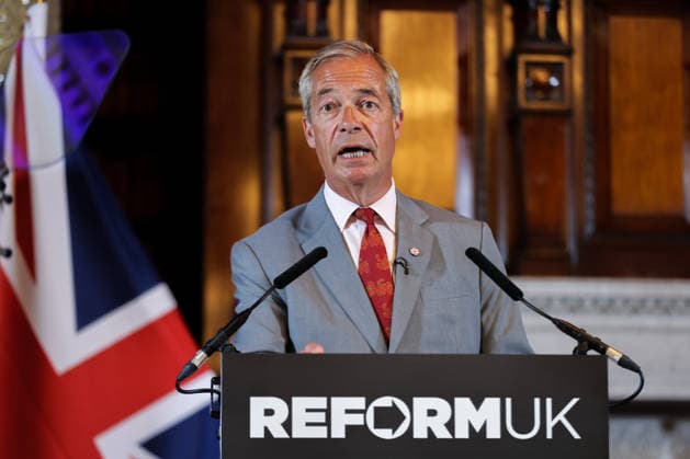 August 10, 2026, London, London, UK: London, UK. Reform UK leader Nigel Farage speaks at a press conference in central London, setting out plans to remove foreign nationals from British prisons in a bid to ease overcrowding. London UK  - ZUMAl94_ 20260810_zaf_l94_006 Copyright: xDinendraxHariax