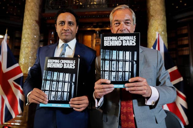 August 10, 2026, London, London, UK: London, UK. Reform UK leader Nigel Farage (R) and Reform UK home affairs spokesperson, Zia Yusuf (L) hold a document a press conference in central London, setting out plans to remove foreign nationals from British prisons in a bid to ease overcrowding. London UK  - ZUMAl94_ 20260810_zaf_l94_021 Copyright: xDinendraxHariax