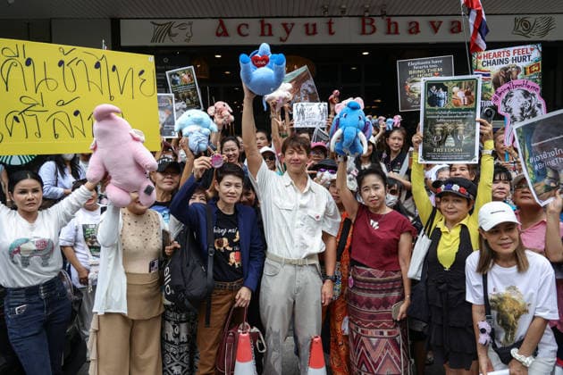 August 10, 2026, Bangkok, Thailand: Thai elephant lovers use elephant dolls as a symbol of their campaign. Thai elephant lovers gather outside the Sri Lankan Embassy in Bangkok, calling on Sri Lanka to return the two Thai goodwill ambassador elephants, Plai Pratu Pha and Plai Plai Srinarong, to Thailand, after reports that the elephants have been overworked, in Bangkok, Thailand, August 10, 2026. Bangkok Thailand  - ZUMAs197 20260810_aaa_s197_020 Copyright: xNattaphonxPhanphongsanonx