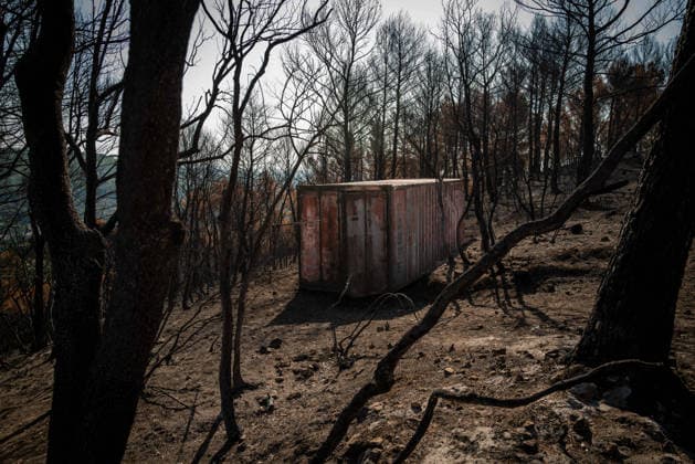 Aftermath of Wildfire in The Var - France A container destroyed in the Gros Bessillon fire near the Notre-Dame-de-Grace sanctuary in Cotignac, France, on August 10, 2026. Photo by Laurent Coust ABACAPRESS.COM Cotignac France  Copyright: xCoustxLaurent ABACAx