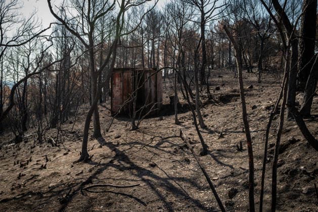 Aftermath of Wildfire in The Var - France A container destroyed in the Gros Bessillon fire near the Notre-Dame-de-Grace sanctuary in Cotignac, France, on August 10, 2026. Photo by Laurent Coust ABACAPRESS.COM Cotignac France  Copyright: xCoustxLaurent ABACAx
