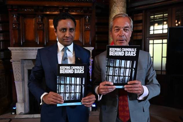 Leader of Reform UK Nigel Farage holds press conference in London LONDON, UNITED KINGDOM - AUGUST 10 : Leader of Reform UK Nigel Farage and the party s Shadow Home Secretary Zia Yusuf hold a press conference to announce their policies on national prison capacity and foreign inmates, including plans to transfer foreign prisoners to their home countries or third nations and expand prison capacity across the UK on August 10, 2026 in London, United Kingdom. Rasid Necati Aslim Anadolu London United Kingdom. Editorial use only. Please get in touch for any other usage.  Copyright: x2026xAnadoluxRasidxNecatixAslimx