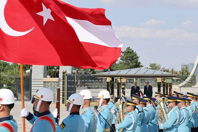Turkish president receives Austrian chancellor during official Ankara visit Turkish President Recep Tayyip Erdogan receives Austrian Chancellor Christian Stocker at the Presidential Complex in Ankara, Turkey, during an official visit, on August 10, 2026. Photo by Turkish presidency apaimages Istanbul Istanbul Turkey 100826_Turkey_TPO_00(3) Copyright: xapaimagesxTurkishxpresidencyx xapaimagesx