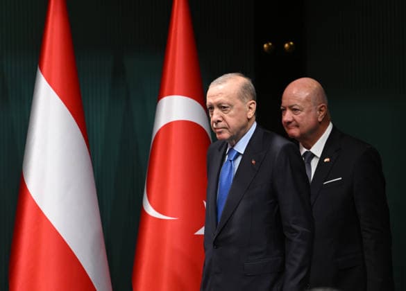 Recep Tayyip Erdogan - Christian Stocker hold joint press conference in Ankara ANKARA, TURKIYE - AUGUST 10: Turkish President Recep Tayyip Erdogan (L) and Austrian Chancellor Christian Stocker (R) hold a joint press conference following their meeting at the Presidential Complex in Ankara, Turkiye, on August 10, 2026. Mehmet Ali Ozcan Anadolu Ankara Turkey. Editorial use only. Please get in touch for any other usage.  Copyright: x2026xAnadoluxMehmetxAlixOzcanx