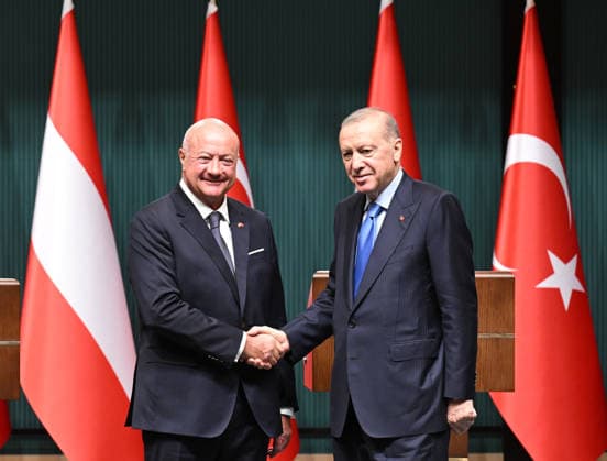 Recep Tayyip Erdogan - Christian Stocker hold joint press conference in Ankara ANKARA, TURKIYE - AUGUST 10: Austrian Chancellor Christian Stocker leaves after making a speech as he holds a joint press conference with Turkish President Recep Tayyip Erdogan (not seen) following their meeting at the Presidential Complex in Ankara, Turkiye, on August 10, 2026. Mehmet Ali Ozcan Anadolu Ankara Turkey. Editorial use only. Please get in touch for any other usage.  Copyright: x2026xAnadoluxMehmetxAlixOzcanx