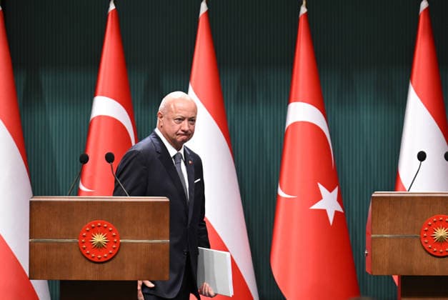 Recep Tayyip Erdogan - Christian Stocker hold joint press conference in Ankara ANKARA, TURKIYE - AUGUST 10: Austrian Chancellor Christian Stocker leaves after making a speech as he holds a joint press conference with Turkish President Recep Tayyip Erdogan (not seen) following their meeting at the Presidential Complex in Ankara, Turkiye, on August 10, 2026. Mehmet Ali Ozcan Anadolu Ankara Turkey. Editorial use only. Please get in touch for any other usage.  Copyright: x2026xAnadoluxMehmetxAlixOzcanx