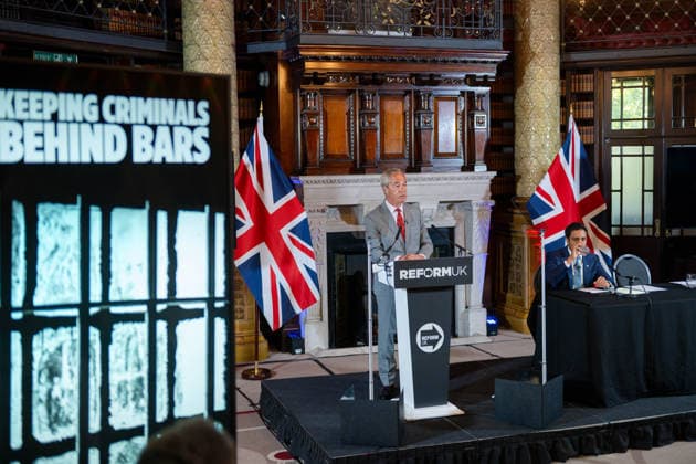 August 10, 2026, London, England, United Kingdom: NIGEL FARAGE, leader of Reform UK, speaks during a Reform UK press conference in Westminster, London. Britain, August 10, 2026. London United Kingdom - ZUMAk172 20260810_zip_k172_012 Copyright: xThomasxKrychx