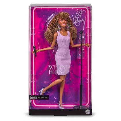 Whitney Houston celebrated with her own Barbie doll Whitney Houston is being celebrated with her own Barbie doll., , The first-ever Barbie of the late singer was released on Sunday (AUGUST 9), on what would have been her 63rd birthday., , The Barbie Signature Whitney Houston Doll recreates Whitney’s look in the 1987 music video for her huge hit I Wanna Dance with Somebody (Who Loves Me) ., , The doll is styled in a replica of the purple tank dress with drop earrings and Whitney’s vibrant eye makeup, and comes complete with a microphone stand., , Mattel says the doll celebrates Whitney’s record-breaking career, legacy and timeless music that inspired generations of artists and continues to resonate with fans around the world. , , It is now  Copyright: xThexMegaxAgencyxMattelxInc. Megax