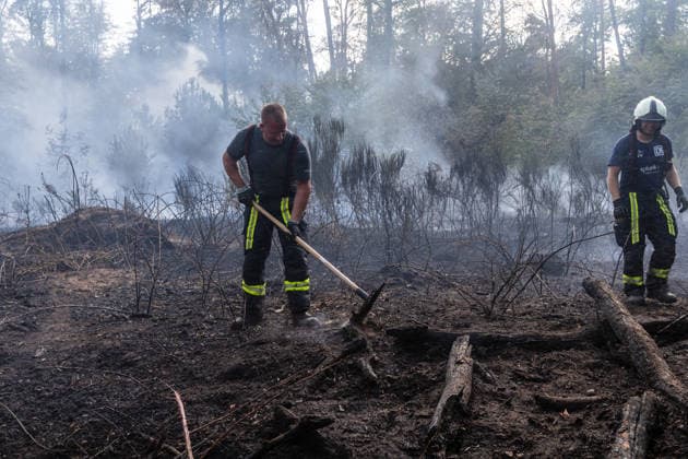 Vier Feuer lodern im Wald Fläche von mehreren Tausend Quadratmetern betroffen Ferienhaussiedlung nur knapp verschont In Rodenbach brennt es seit dem 10.08.2026 an vier Stellen im Wald zwischen den Ortsteilen Ober- und Niederrodenbach. Nach aktuellen Informationen erstreckt sich das Feuer auf einer Fläche von mehreren Tausend Quadratmetern, die Ursache ist zunächst unklar. Das Feuer breitete sich zunächst auch in Richtung einer nahegelegenen Ferienhaussiedlung aus, blieb dieser jedoch dank des Eingreifens der Feuerwehr fern. Die Löscharbeiten dauern nach aktuellen Informationen an, im Einsatz sind umfangreiche Feuerwehrkräfte auch aus dem benachbarten Aschaffenburg. Rodenbach Hessen Deutschland *** Four fires are raging in the