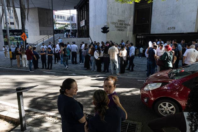 August 10, 2026, Medellin, Antioquia, Colombia: People gather outside buildings and streets in medellin after a 7,4 Earthquake that struck Colombia on August 10, 2026. Medellin Colombia - ZUMAvp1_ 20260810_zia_vp1_017 Copyright: xJuanxJosexPatinox