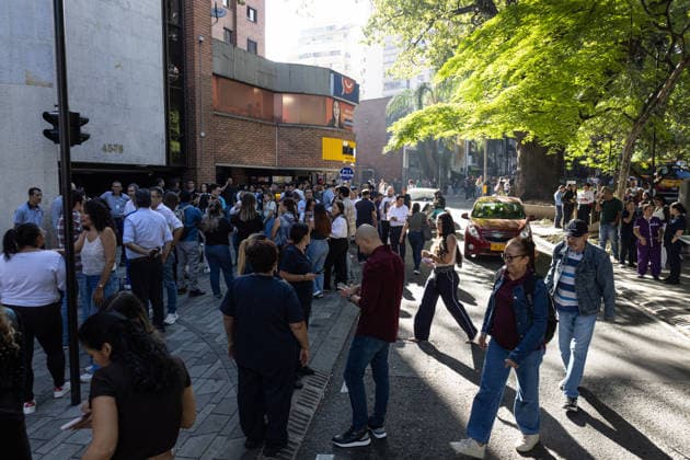 August 10, 2026, Medellin, Antioquia, Colombia: People gather outside buildings and streets in medellin after a 7,4 Earthquake that struck Colombia on August 10, 2026. Medellin Colombia - ZUMAvp1_ 20260810_zia_vp1_016 Copyright: xJuanxJosexPatinox