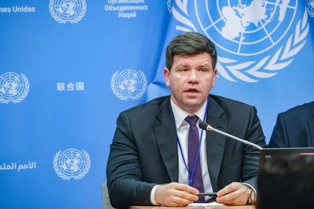August 10, 2026, New York, New York, United States: VOLODYMYR PAVLICHENKO, Deputy Permanent Representative of Ukraine to the United Nations, addresses journalists following a closed UN Security Council Arria-formula meeting at UNHQ. The briefing focused on the treatment of Ukrainian prisoners of war and civilian detainees held by Russia, with testimony from former detainees and Ukrainian officials highlighting alleged violations of international humanitarian law and calling for accountability. New York United States - ZUMAo116 20260810_znp_o116_002 Copyright: xBiancaxOterox
