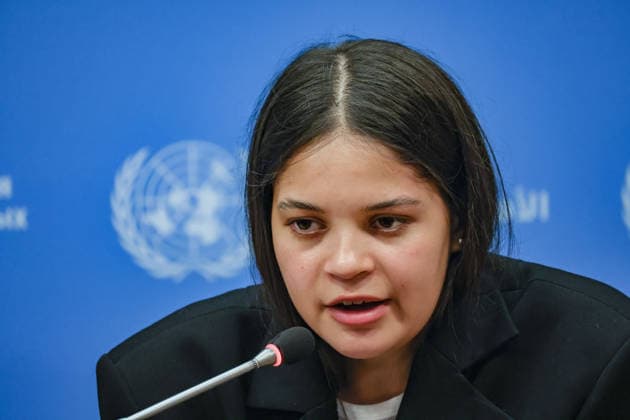 August 10, 2026, New York, New York, United States: LENIIE UMEROVA, a Ukrainian Crimean Tatar and former civilian detainee, addresses a press briefing following her testimony at a UN Security Council Arria-formula meeting at UNHQ. UMEROVA was detained by Russian authorities in December 2022 while travelling to occupied Crimea to visit her seriously ill father and was later transferred to MoscowÃ¢â‚¬â ¢s Lefortovo prison, where she was accused of espionage. Held until September 2024, she described interrogation, prolonged isolation, and physical and psychological abuse, as well as the broader treatment of Ukrainian civilian detainees. New York United States - ZUMAo116 20260810_znp_o116_015 Copyright: xBiancaxOterox