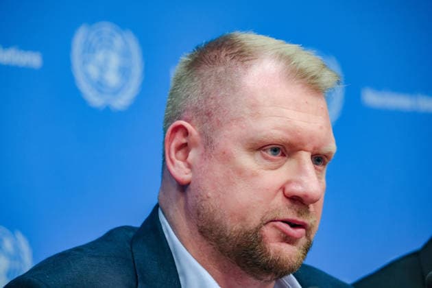 August 10, 2026, New York, New York, United States: OLEG GUSHCHYN, Legal Counsellor with UkraineÃ¢â‚¬â ¢s Coordination Headquarters for the Treatment of Prisoners of War, speaks during a press briefing following a UN Security Council Arria-formula meeting at UNHQ. GUSHCHYN outlined UkraineÃ¢â‚¬â ¢s legal assessment of RussiaÃ¢â‚¬â ¢s network of detention facilities, described alleged systematic torture and mistreatment of Ukrainian prisoners of war and civilian detainees, and discussed ongoing efforts relating to prisoner exchanges, accountability and compliance with the Geneva Conventions. New York United States  - ZUMAo116 20260810_znp_o116_032 Copyright: xBiancaxOterox