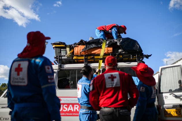 August 10, 2026, Bogota, Bogota D.C, Colombia: Members of the Colombian Red Cross ready up to deploy on assist missions to Pereira and Choco after a 7,4 magnitude earthquake struck Colombia on August 10, 2026. Bogota Colombia - ZUMAvp1_ 20260810_zia_vp1_035 Copyright: xSebastianxBarrosx
