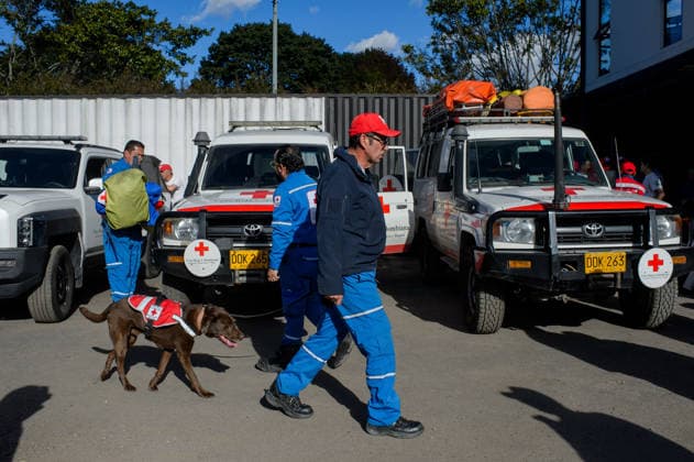 August 10, 2026, Bogota, Bogota D.C, Colombia: Members of the Colombian Red Cross ready up to deploy on assist missions to Pereira and Choco after a 7,4 magnitude earthquake struck Colombia on August 10, 2026. Bogota Colombia - ZUMAvp1_ 20260810_zia_vp1_037 Copyright: xSebastianxBarrosx