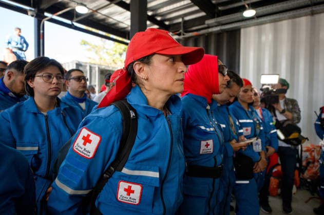 August 10, 2026, Bogota, Bogota D.C, Colombia: Members of the Colombian Red Cross ready up to deploy on assist missions to Pereira and Choco after a 7,4 magnitude earthquake struck Colombia on August 10, 2026. Bogota Colombia  - ZUMAvp1_ 20260810_zia_vp1_041 Copyright: xSebastianxBarrosx