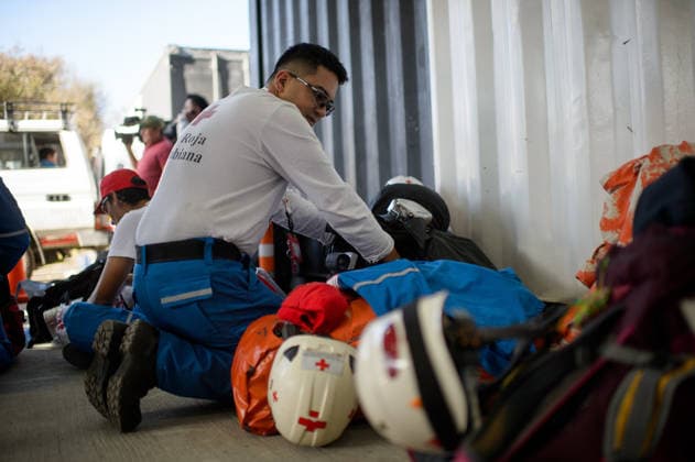 August 10, 2026, Bogota, Bogota D.C, Colombia: Members of the Colombian Red Cross ready up to deploy on assist missions to Pereira and Choco after a 7,4 magnitude earthquake struck Colombia on August 10, 2026. Bogota Colombia - ZUMAvp1_ 20260810_zia_vp1_044 Copyright: xSebastianxBarrosx