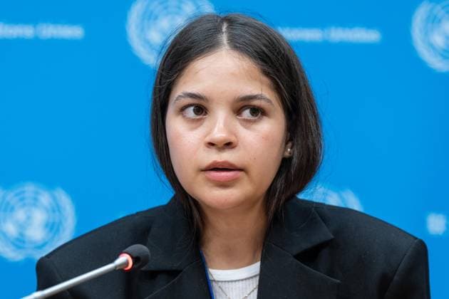 August 10, 2026, New York, New York, USA: Leniie Umerova, activist for Crimean Tatar speaks during press briefing organized by Permanent Mission of Ukraine at UN Headquarters in New York, NY on August 10, 2026. Khuan Leyva Garsiya and Leniie Umerova briefed press on their experience being in captivity in Russia and their witness of treatments by Russian authorities of POW and civilians taken into prisons in Russia. New York USA  - ZUMAr339 20260810_znp_r339_002 Copyright: xLevxRadinx