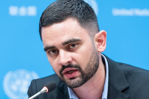 August 10, 2026, New York, New York, USA: Khuan Leyva Garsiya, who was a member of Ukrainian marines and POW speaks during press briefing organized by Permanent Mission of Ukraine at UN Headquarters in New York, NY on August 10, 2026. Khuan Leyva Garsiya and Leniie Umerova briefed press on their experience being in captivity in Russia and their witness of treatments by Russian authorities of POW and civilians taken into prisons in Russia. Khuan Leyva Garsiya was originally from city of Mariupol and has Cuban father and Ukrainian mother. New York USA - ZUMAr339 20260810_znp_r339_005 Copyright: xLevxRadinx