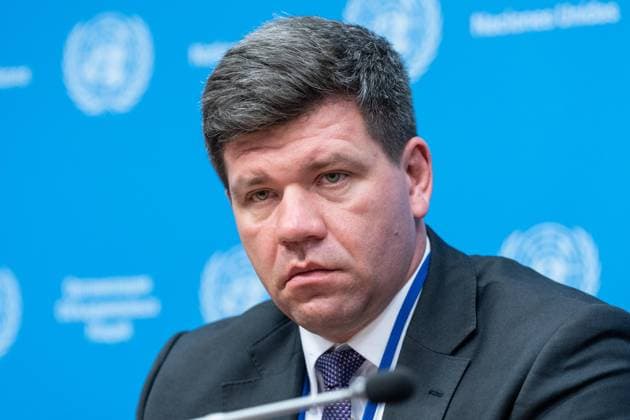 August 10, 2026, New York, New York, USA: Ambassador Volodymyr Pavlichenko attends press briefing organized by Permanent Mission of Ukraine at UN Headquarters in New York, NY on August 10, 2026. Khuan Leyva Garsiya and Leniie Umerova briefed press on their experience being in captivity in Russia and their witness of treatments by Russian authorities of POW and civilians taken into prisons in Russia. New York USA  - ZUMAr339 20260810_znp_r339_012 Copyright: xLevxRadinx