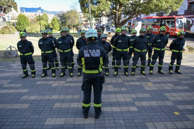 August 10, 2026, Pasto, Narino, Colombia: The USARCOL 20 team, composed of 22 firefighters, departed from Pasto, Narino, to the city of Cali to join rescue operations following the earthquake that struck Colombia today. August 10, 2026. Pasto Colombia - ZUMAvp1_ 20260810_zia_vp1_048 Copyright: xCamiloxErassox