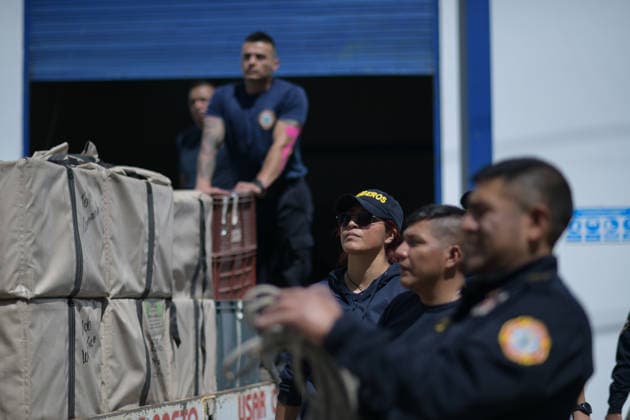 August 10, 2026, Pasto, Narino, Colombia: The USARCOL 20 team, composed of 22 firefighters, departed from Pasto, Narino, to the city of Cali to join rescue operations following the earthquake that struck Colombia today. August 10, 2026. Pasto Colombia  - ZUMAvp1_ 20260810_zia_vp1_061 Copyright: xCamiloxErassox