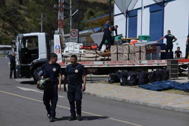 August 10, 2026, Pasto, Narino, Colombia: The USARCOL 20 team, composed of 22 firefighters, departed from Pasto, Narino, to the city of Cali to join rescue operations following the earthquake that struck Colombia today. August 10, 2026. Pasto Colombia - ZUMAvp1_ 20260810_zia_vp1_058 Copyright: xCamiloxErassox