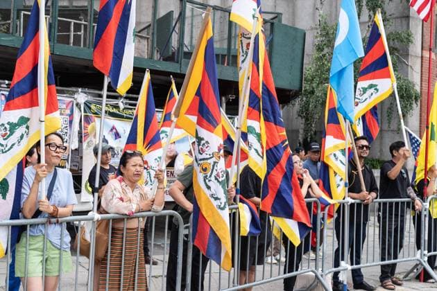 August 10, 2026, New York, New York, USA: Activists continue protesting against treatment by Chinese authorities of Tibetan people by suppressing freedom of religion, language, culture and prosecuting those who dear to speak out. Protest is going on across of UN Headquarters in New York, NY as seen on August 10, 2026 where Lobga Rangzen aka Lobsang Palden, 52, Tibetan activist from New York died after self-immolating on July 2, 2026 and memorial for him is set. His protest came one day after China s Ethnic Unity and Progress Law took effect in what Mandarin language declared as single state-defined banning Tibetan and Uyghur languages being taught in schools. New York USA - ZUMAr339 20260810_znp_r339_021 Copyright: xLevxRadinx