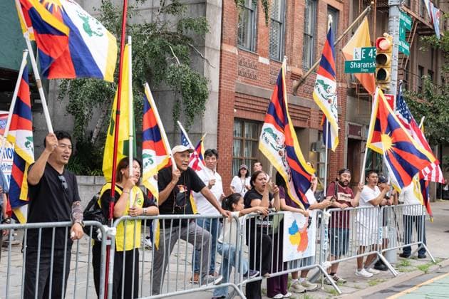 August 10, 2026, New York, New York, USA: Activists continue protesting against treatment by Chinese authorities of Tibetan people by suppressing freedom of religion, language, culture and prosecuting those who dear to speak out. Protest is going on across of UN Headquarters in New York, NY as seen on August 10, 2026 where Lobga Rangzen aka Lobsang Palden, 52, Tibetan activist from New York died after self-immolating on July 2, 2026 and memorial for him is set. His protest came one day after China s Ethnic Unity and Progress Law took effect in what Mandarin language declared as single state-defined banning Tibetan and Uyghur languages being taught in schools. New York USA  - ZUMAr339 20260810_znp_r339_023 Copyright: xLevxRadinx