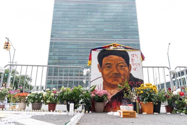August 10, 2026, New York, New York, USA: Activists continue protesting against treatment by Chinese authorities of Tibetan people by suppressing freedom of religion, language, culture and prosecuting those who dear to speak out. Protest is going on across of UN Headquarters in New York, NY as seen on August 10, 2026 where Lobga Rangzen aka Lobsang Palden, 52, Tibetan activist from New York died after self-immolating on July 2, 2026 and memorial for him is set. His protest came one day after China s Ethnic Unity and Progress Law took effect in what Mandarin language declared as single state-defined banning Tibetan and Uyghur languages being taught in schools. New York USA  - ZUMAr339 20260810_znp_r339_029 Copyright: xLevxRadinx