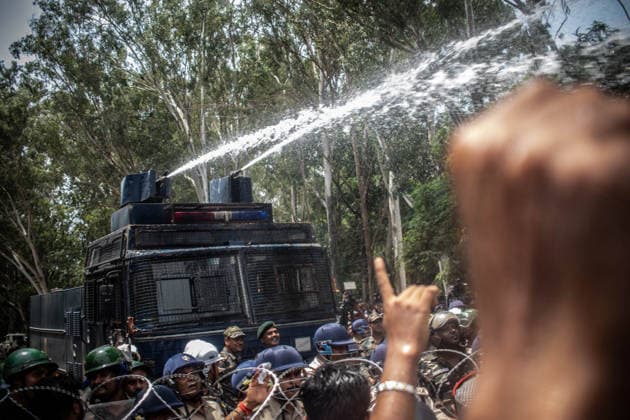 Jharkhand Public Service Commission protest in Ranchi - 10 Aug 2026 Police fire a water cannon at a crowd during the demonstration. Students staged a march to the state assembly, amplifying ongoing protests against alleged irregularities in examinations conducted by the Jharkhand Public Service Commission and the Jharkhand Staff Selection Commission. Ranchi India Copyright: xYousufxSarfarazx xSOPAxImagesx RANCHI-JHARKHAND-10-AUGUST-YSARFARAZ-9
