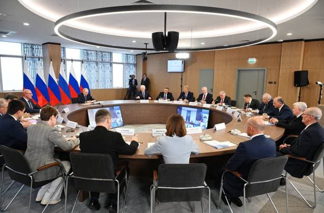 Russia Putin Siberian Federal District 9220521 11.08.2026 Russian President Vladimir Putin chairs a meeting of the Council for Science and Education on modern infrastructure and platform solutions for scientific and technological development at the Siberian Ring Photon Source (SKIF) synchrotron radiation facility near Koltsovo science town in Novosibirsk region, Russia. Kristina Solovyova Sputnik Novosibirsk Region Russia  Copyright: xKristinaxSolovyovax