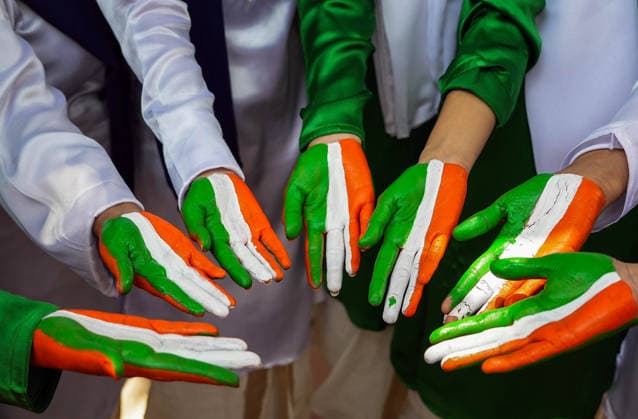 80th Independence Day Celebrations in Patna Patna, Aug 11 (ANI): Students of Patna Women s College show their hands painted in tricolour ahead of the 80th Independence Day celebrations, in Patna on Tuesday. Patna Bihar India Copyright: xANIx ANI_20260811123