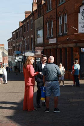 Prime Minister Andy Burnham visits Ilkeston High Street 11 08 2026. Ilkeston, United Kingdom. Prime Minister Andy Burnham and Secretary of State for Housing, Communities and Local Government Angela Rayner visit Ilkeston High Street., Credit:Lauren Hurley B66 Avalon United Kingdom, Derbyshire, Ilkeston, 10 Downing Street  Copyright: xLaurenxHurleyx xB66x xAvalonx 1122311397