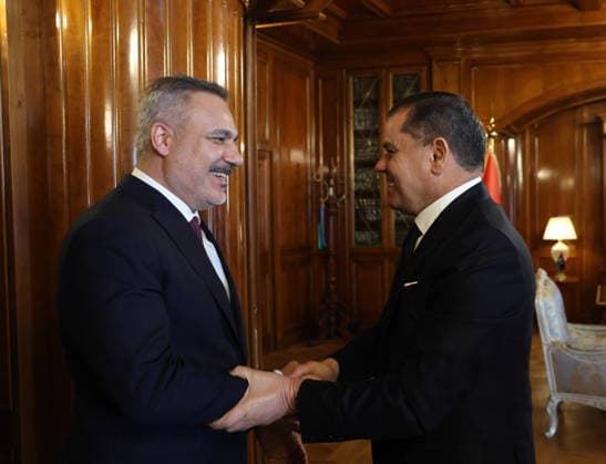 Turkish Foreign Minister Hakan Fidan in Tripoli TRIPOLI, LIBYA - AUGUST 11: (----EDITORIAL USE ONLY - MANDATORY CREDIT - TURKISH FOREIGN MINISTRY HANDOUT - NO MARKETING NO ADVERTISING CAMPAIGNS - DISTRIBUTED AS A SERVICE TO CLIENTS----) Turkish Foreign Minister Hakan Fidan meets with Prime Minister of the Libyan Government of National Unity Abdul Hamid Dbeibeh in Tripoli, Libya on August 11, 2026. Turkish Ministry of Foreign Affairs Anadolu Tripoli Libya. Editorial use only. Please get in touch for any other usage.  Copyright: x2026xAnadoluxTurkishxMinistryxofxForeignxAffairsx