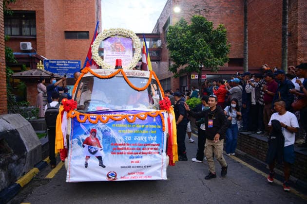 August 11, 2026, Kathmandu, Bagmati, Nepal: The remains of Nepali mountaineers Kilu Pemba Sherpa (Kilu), Nima Sherpa, and Gyalu Sherpa are brought to Tribhuvan International Airport in Kathmandu, Nepal, on August 11, 2026, after being repatriated from Pakistan following the Broad Peak avalanche tragedy. The three climbers were among the 10 members of an international expedition that was struck by an avalanche while ascending toward Camp 3 on Broad Peak (8,047 m) in PakistanÃ¢â‚¬â ¢s Karakoram Range. The avalanche swept the climbers away and left the entire team out of contact, triggering a difficult search-and-recovery operation in harsh, high-altitude conditions...The tragedy claimed the lives of all 10 expedition members, including renown  - ZUMAs330 20260811_zsp_s330_014 Copyright: xSafalxPrakashxShresthax